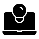 Icon mit Glühbirne und Laptop – Symbol für innovative und maßgeschneiderte Softwarelösungen