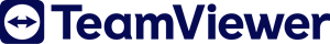 TeamViewer-Logo mit dunkelblauem Symbol – ein Kreis mit zwei entgegengesetzten Pfeilen – links neben dem Schriftzug ‚TeamViewer‘ in moderner, serifenloser Schrift