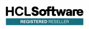 logo-hcl-software-partnerschaft_black Oben steht in schwarz „HCL Software” und unten „Registered Reseller”
