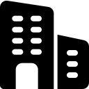 Icon mit zwei Bürogebäuden – Symbol für moderne Arbeitsräume und gute Erreichbarkeit bei inView